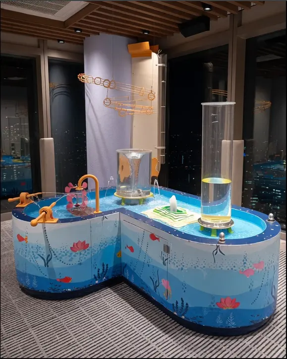 Detail of the compact water table interactives