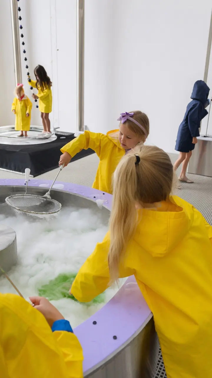 Visitor making a giant bubble at the Soap Bubble Maker