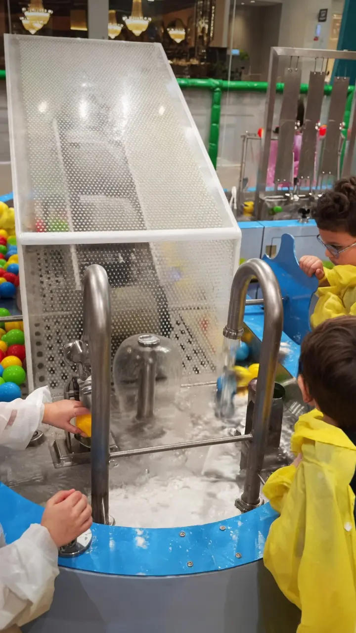 Hands-on water play station on the giant water table
