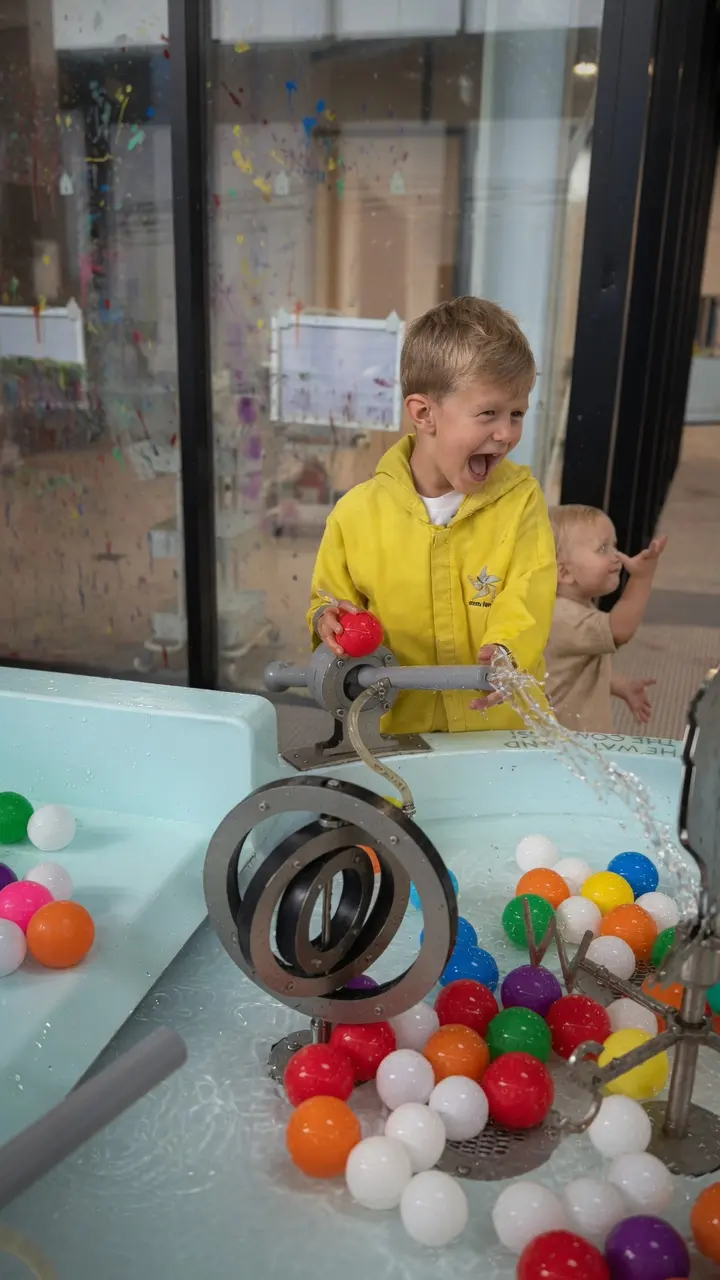 Child experimenting with water flow at the table