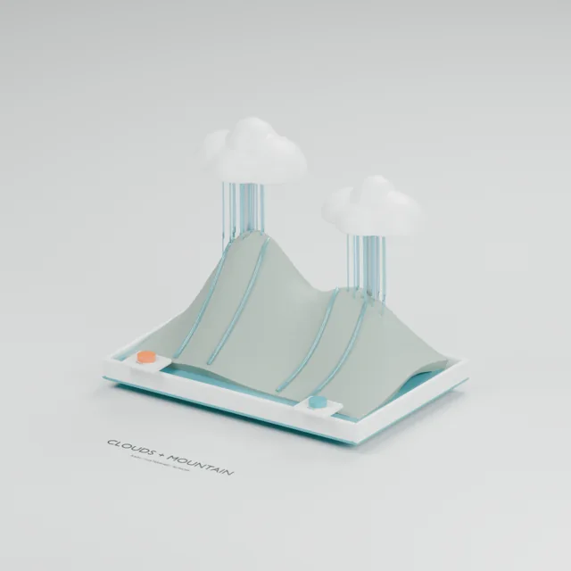 Clouds & Mountain water table concept, perspective render