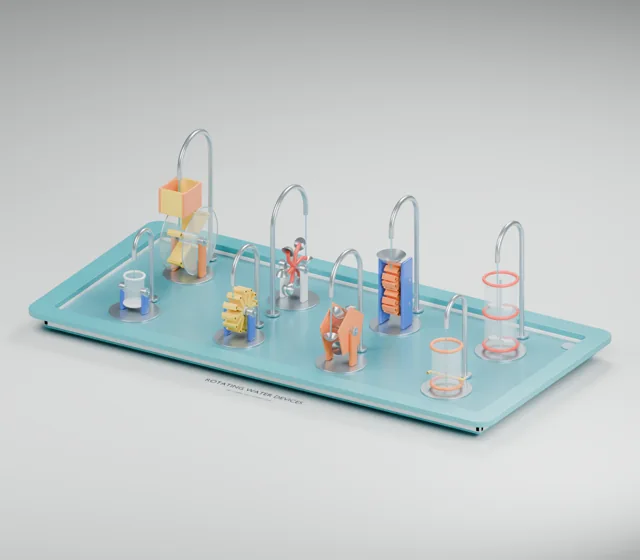 Rotating Water Devices water table concept, perspective render